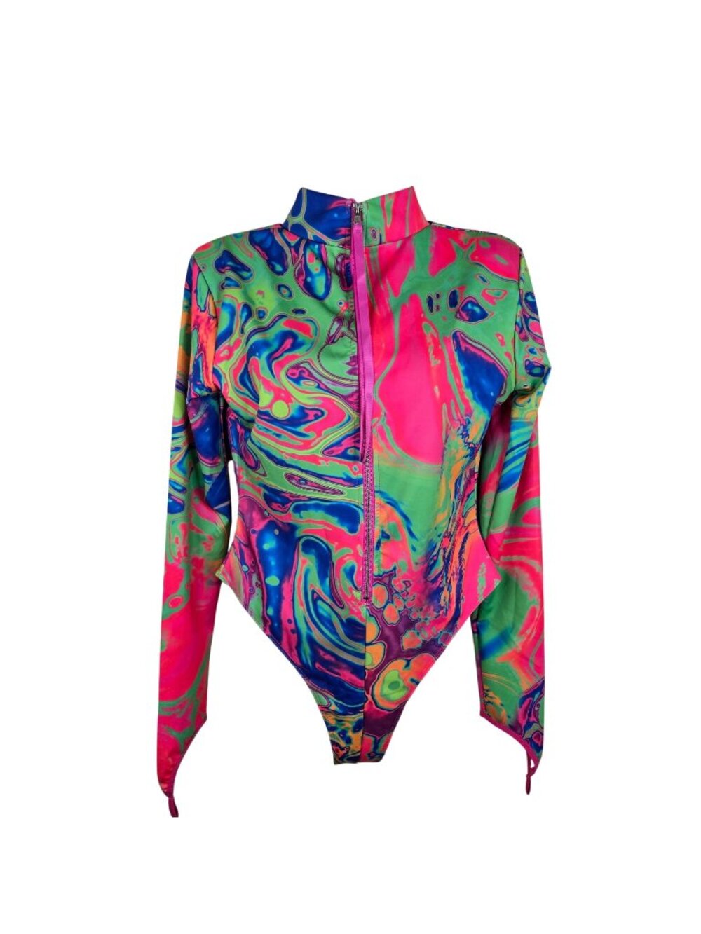 Club Exx Neon Swirl Acid Amoeba Bodysuit Size L DollsKill Rave Club Wear
